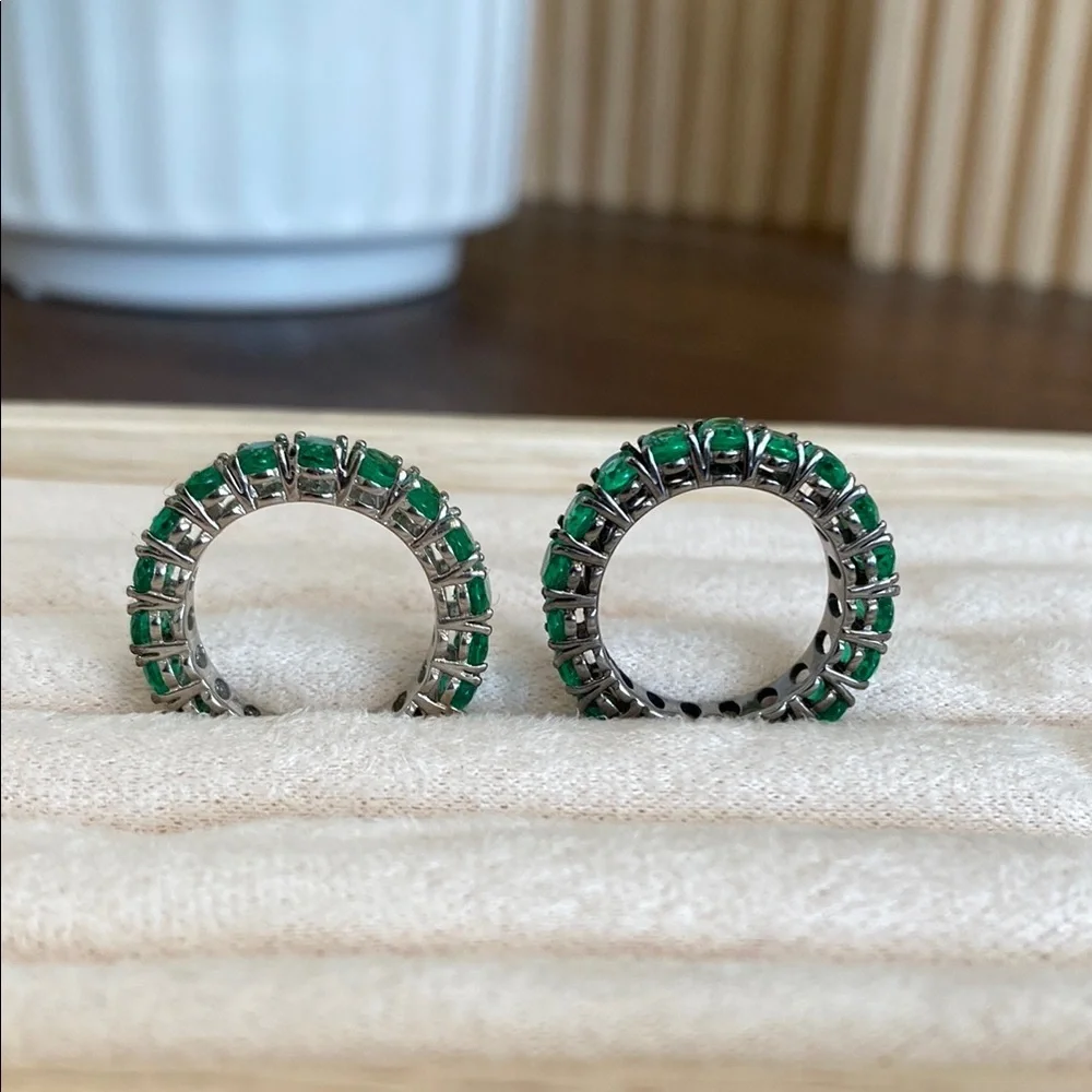New Hespera set of Silver and gunmetal Green tourmaline Gemstone Rings size 6